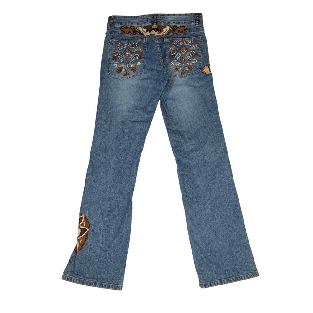 Basil & Maude Jeans Womens 6 Blue Embroidered Studded Y2K Low Rise Bootcut Long - Picture 2 of 14